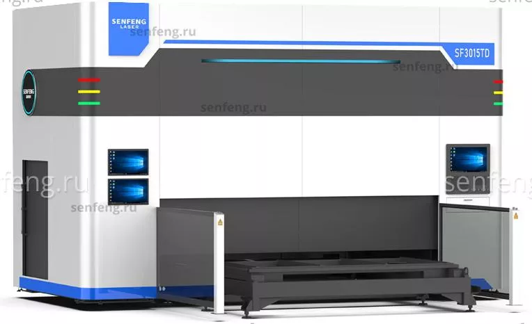 Senfeng SF3015TD - пятиосевой станок для лазерной резки объемных деталей сложной формы. С 180-градусной двухпозиционной вращающейся платформой. Рабочее поле 3000х1500 мм. Мощность от 1,5 до 4 кВт Senfeng SF3015TD - пятиосевой станок для лазерной резки объемных деталей сложной формы. С 180-градусной двухпозиционной вращающейся платформой. Рабочее поле 3000х1500 мм. Мощность от 1,5 до 4 кВт