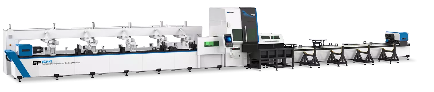 Senfeng SF6024NT – станок для лазерной резки трубы с тремя патронами. Длина трубы до 6 метров с диаметром до 240 мм. Мощность от 3 до 12 кВт Senfeng SF6024NT – станок для лазерной резки трубы с тремя патронами. Длина трубы до 6 метров с диаметром до 240 мм. Мощность от 3 до 12 кВт