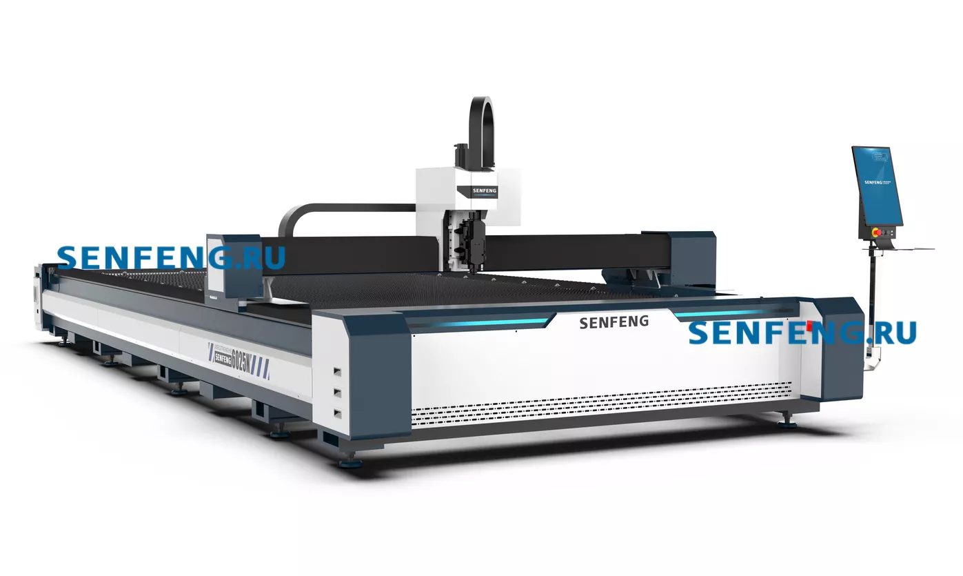 Senfeng SF6025NP –  лазерный станок повышенной мощности открытого типа для резки листового металла с усиленной станиной. Рабочее поле 6050х2530 мм. Мощность 12 кВт. Senfeng SF6025NP –  лазерный станок повышенной мощности открытого типа для резки листового металла с усиленной станиной. Рабочее поле 6050х2530 мм. Мощность 12 кВт.