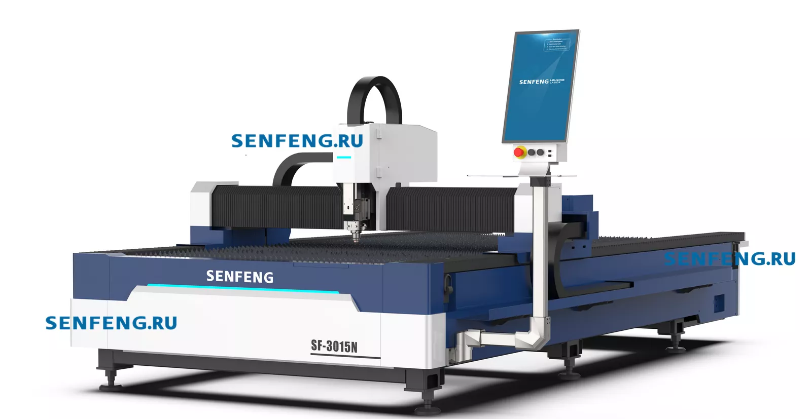 Senfeng SF3015N – лазерный станок резки металла открытого типа. Рабочее поле 3000х1500 мм. Мощность  6 кВт.