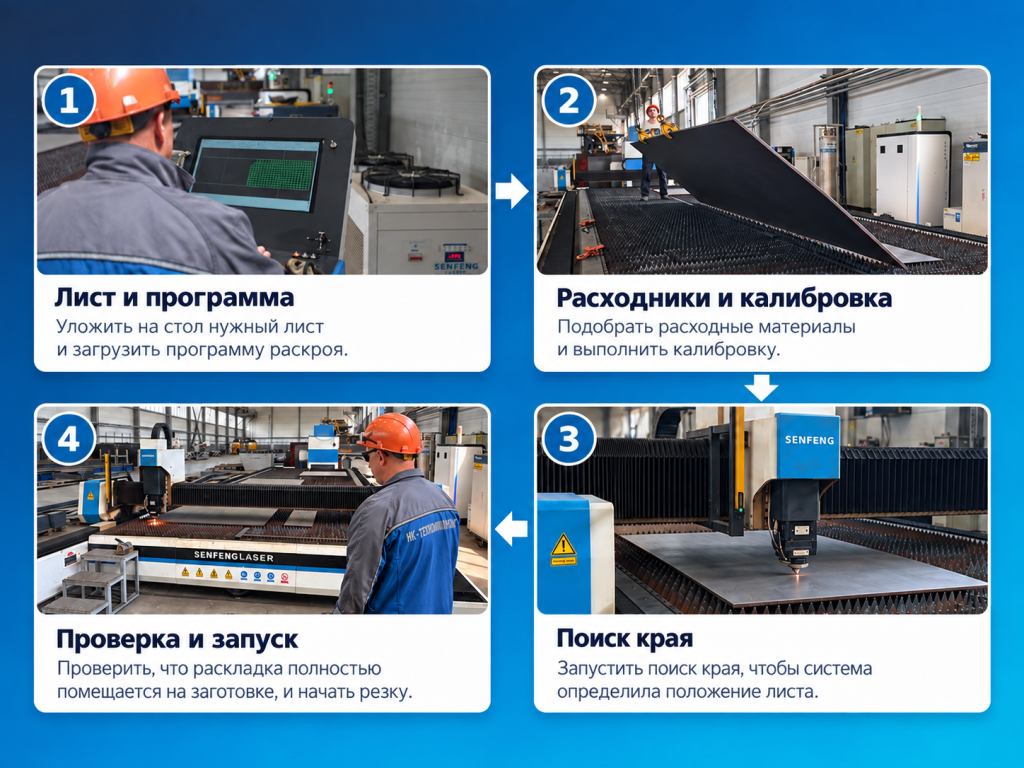 Процесс резки на листорезе Senfeng