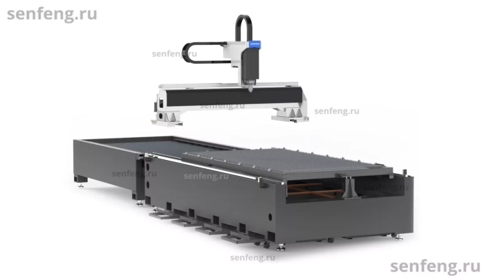 Senfeng SF3015H4 - высокомощный станок лазерной резки металла с защитой кабинетного типа и системой сменных столов. Рабочее поле 3000х1500 мм. Мощность от 6 до 60 кВт. Senfeng SF3015H4 - высокомощный станок лазерной резки металла с защитой кабинетного типа и системой сменных столов. Рабочее поле 3000х1500 мм. Мощность от 6 до 60 кВт.