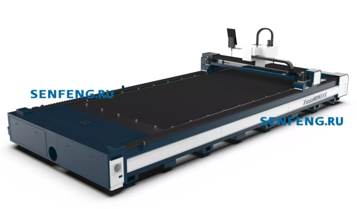 Senfeng SF6025NP –  лазерный станок повышенной мощности открытого типа для резки листового металла с усиленной станиной. Рабочее поле 6050х2530 мм. Мощность 12 кВт.
