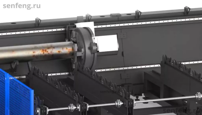 Senfeng SF12050HT - cверхтяжелый станок для лазерной резки трубы с четырьмя патронами, с защитной кабиной в зоне реза. Длина трубы от 6 до 12 метров с диаметром до 500 мм. Мощность от 6 до 20 кВт. Senfeng SF12050HT - cверхтяжелый станок для лазерной резки трубы с четырьмя патронами, с защитной кабиной в зоне реза. Длина трубы от 6 до 12 метров с диаметром до 500 мм. Мощность от 6 до 20 кВт.