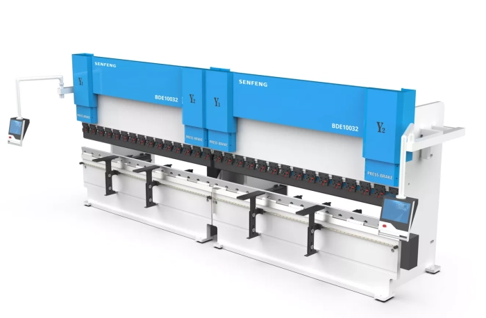 Senfeng BDE10032 + BDE10032 - тандемный листогибочный пресс с электрогидравлической синхронизацией, усилие гиба 200 тонн, длина заготовки до 6400 мм