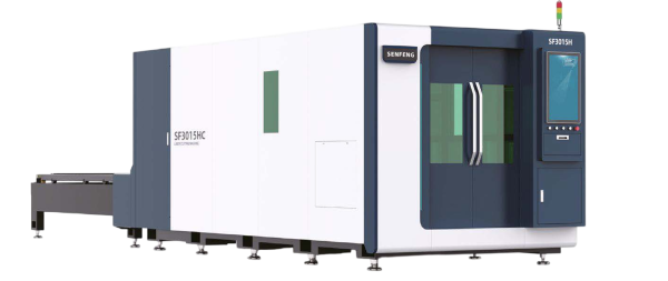 Senfeng SF3015HC – станок лазерной резки металла с защитой кабинетного типа и системой сменных столов. Рабочее поле 3000х1500 мм. Мощность от 1,5 до 12 кВт.