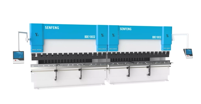 Senfeng BDE10032 + BDE10032 - тандемный листогибочный пресс с электрогидравлической синхронизацией, усилие гиба 200 тонн, длина заготовки до 6400 мм