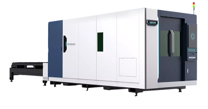 Senfeng SF4020H4 – высокомощный станок лазерной резки металла с защитой кабинетного типа и системой сменных столов. Рабочее поле 4000х2000 мм. Мощность от 6 до 60 кВт.