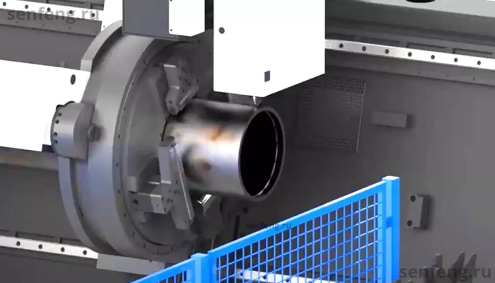 Senfeng SF12050HT - cверхтяжелый станок для лазерной резки трубы с четырьмя патронами, с защитной кабиной в зоне реза. Длина трубы от 6 до 12 метров с диаметром до 500 мм. Мощность от 6 до 20 кВт. Senfeng SF12050HT - cверхтяжелый станок для лазерной резки трубы с четырьмя патронами, с защитной кабиной в зоне реза. Длина трубы от 6 до 12 метров с диаметром до 500 мм. Мощность от 6 до 20 кВт.