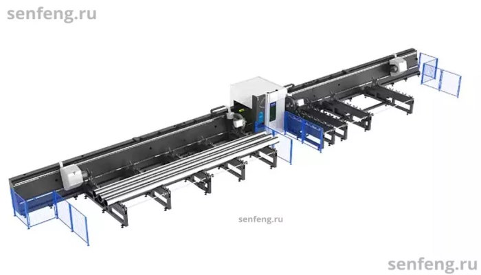 Senfeng SF12050HT - cверхтяжелый станок для лазерной резки трубы с четырьмя патронами, с защитной кабиной в зоне реза. Длина трубы от 6 до 12 метров с диаметром до 500 мм. Мощность от 6 до 20 кВт. Senfeng SF12050HT - cверхтяжелый станок для лазерной резки трубы с четырьмя патронами, с защитной кабиной в зоне реза. Длина трубы от 6 до 12 метров с диаметром до 500 мм. Мощность от 6 до 20 кВт.