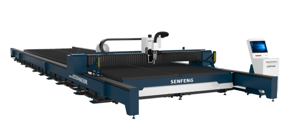 Senfeng SF6030R – широкоформатный лазерный станок резки металла открытого типа. Рабочее поле 6000х3000 мм. Мощность от 6 до 100 кВт.