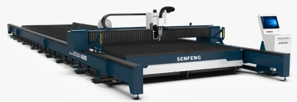 Senfeng SF20030TX - широкоформатный станок для лазерной резки листового металла. Возможность резки со скосом под углом 45°. Рабочее поле 20000х3000. Мощность от 6 до 100 кВт.