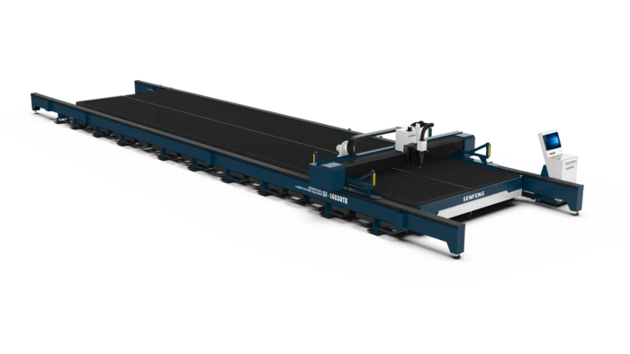 Senfeng SF8030TX - широкоформатный станок для лазерной резки листового металла. Возможность резки со скосом под углом 45°. Рабочее поле 8000х3000. Мощность от 6 до 100 кВт.