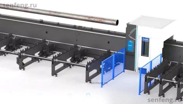 Senfeng SF12050HT - cверхтяжелый станок для лазерной резки трубы с четырьмя патронами, с защитной кабиной в зоне реза. Длина трубы от 6 до 12 метров с диаметром до 500 мм. Мощность от 6 до 20 кВт. Senfeng SF12050HT - cверхтяжелый станок для лазерной резки трубы с четырьмя патронами, с защитной кабиной в зоне реза. Длина трубы от 6 до 12 метров с диаметром до 500 мм. Мощность от 6 до 20 кВт.