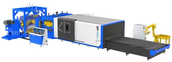 Senfeng SF2014CH - тяжелый автоматизированный комплекс лазерной резки с рулонной подачей и кабинетной защитой. Толщина рулонного материала до 14 мм, ширина до 2000 мм. Мощность от 1,5 до 6 кВт. Senfeng SF2014CH - тяжелый автоматизированный комплекс лазерной резки с рулонной подачей и кабинетной защитой. Толщина рулонного материала до 14 мм, ширина до 2000 мм. Мощность от 1,5 до 6 кВт.