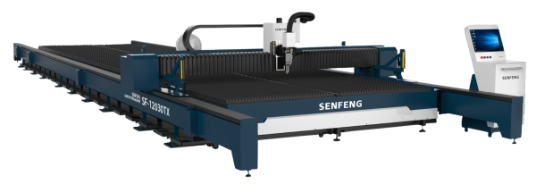 Senfeng SF12030TX - широкоформатный станок для лазерной резки листового металла. Возможность резки со скосом под углом 45°. Рабочее поле 12000х3000. Мощность от 6 до 100 кВт.