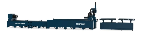 Senfeng SF12086GT - тяжелый станок для лазерной резки труб и профилей под углом до 45º, с двумя патронами. Длина трубы до 12 метров с диаметром до 860 мм. Мощность от 6 до 20 кВт.