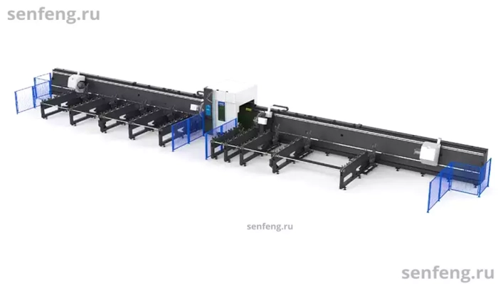 Senfeng SF12050HT - cверхтяжелый станок для лазерной резки трубы с четырьмя патронами, с защитной кабиной в зоне реза. Длина трубы от 6 до 12 метров с диаметром до 500 мм. Мощность от 6 до 20 кВт. Senfeng SF12050HT - cверхтяжелый станок для лазерной резки трубы с четырьмя патронами, с защитной кабиной в зоне реза. Длина трубы от 6 до 12 метров с диаметром до 500 мм. Мощность от 6 до 20 кВт.